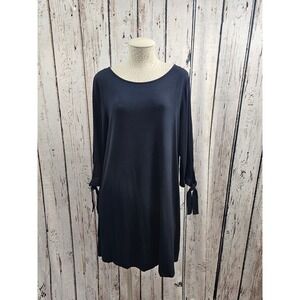 PARAPHRASE Womens Black Long Sleeve Tie Cuff Jersey Knit Shift Shirt Dress Large